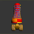 Vibrant Red Orange Roller Skates With Blue Red Laces And Yellow Wheels
