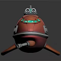 Shark Shaped Submarine 3D Model with Orange Red Body Blue Windows and Periscope