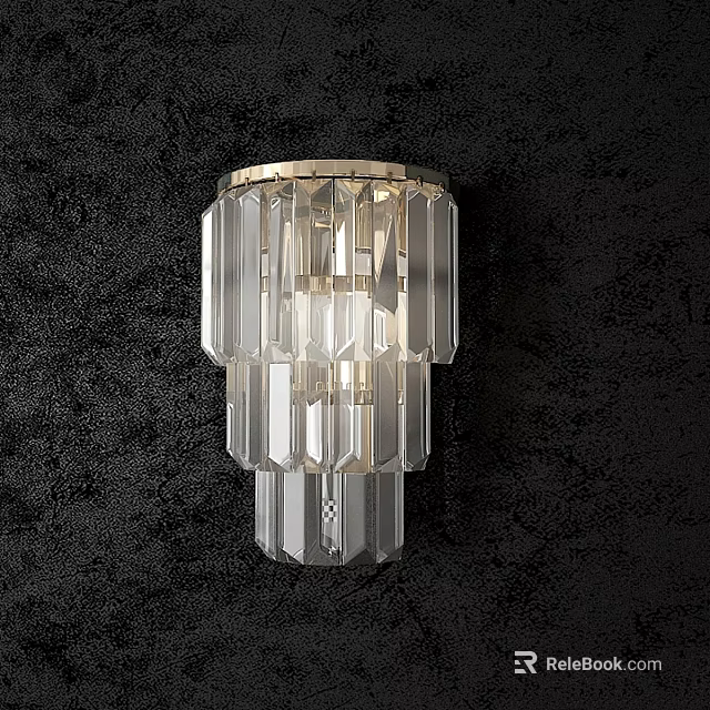 Elegant Crystal Wall Lamp With Layered Geometric Cuts And Soft Illumination On Dark Wall 3d model 