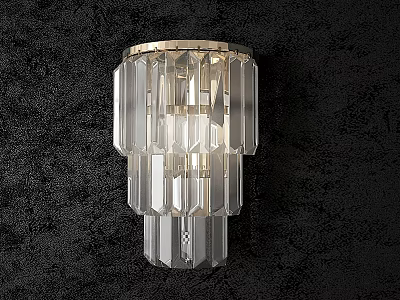 Elegant Crystal Wall Lamp With Layered Geometric Cuts And Soft Illumination On Dark Wall 3d model