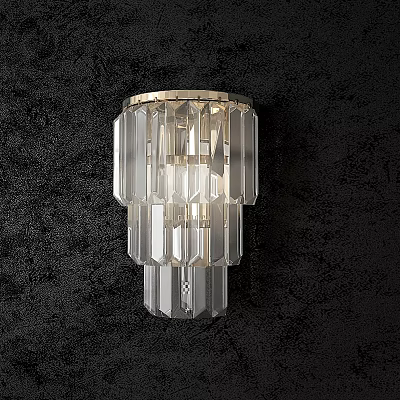 Elegant Crystal Wall Lamp With Layered Geometric Cuts And Soft Illumination On Dark Wall 3d model