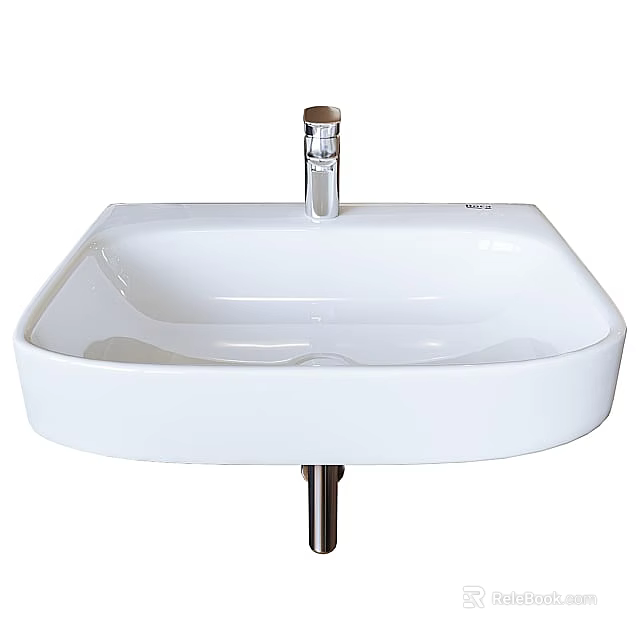 White Square Ceramic Washbasin Featuring Silver Faucet Countertop Design 3d model 