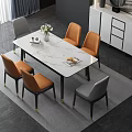 Modern Dining Table Set With White Marble Top And Orange Gray Chairs 3d model
