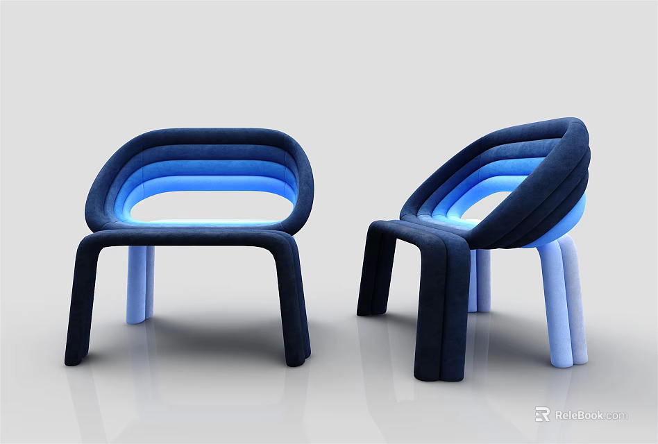 Modern Leisure Chairs With Curved Blue Design Illuminated Accents And White Blue Legs 3d model 