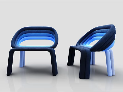 Modern Leisure Chairs With Curved Blue Design Illuminated Accents And White Blue Legs 3d model
