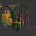 Yellow Forklift With Black Cab Silver Gas Cylinder And Front Forks On Dark Surface
