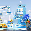 Artistic Summer Floral Installation with Camping Decor Colorful Flowers and Sunny Theme