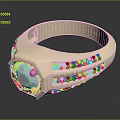 Elegant Cream Colored Ring Featuring Faceted Central Gemstone And Decorative Side Stones 3d model