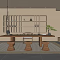 Quiet Style Tea Room Tea Table and Chair Combination Low Stool Tea Set 3d model