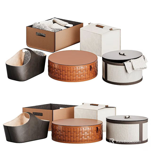 Modern Wall Decor With Woven Leather And Fabric Storage Boxes In Brown White 3d model 