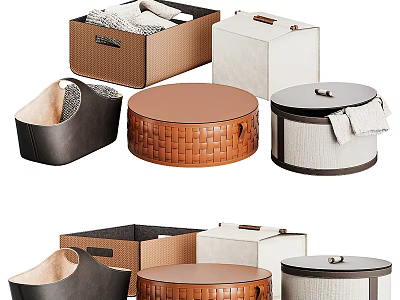 Modern Wall Decor With Woven Leather And Fabric Storage Boxes In Brown White 3d model
