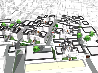 Traditional Boutique Homestay Architecture Cluster With Courtyard And Green Plants Layout 3d model