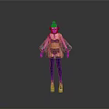 Vibrant Fashionable Woman In Purple Top Pink Skirt And Blue Sheer Sleeves With Futuristic Headpiece