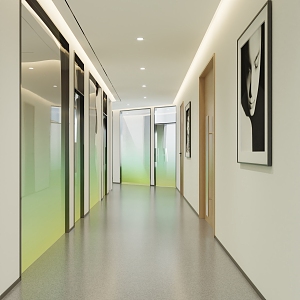 Office corridor yellow green gradient glass partition hotel corridor conference room glass partition corridor decorative painting beauty club corridor 3d model