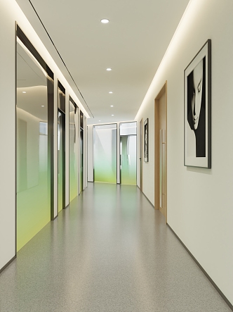 Office corridor yellow green gradient glass partition hotel corridor conference room glass partition corridor decorative painting beauty club corridor 3d model