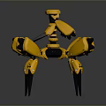 Detailed Yellow Mechanical Spider Robot With Multiple Arms And Black Legs