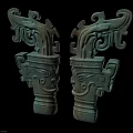 Ancient Bronze Dragon Shaped Sculptures With Intricate Patterns And Symmetrical Design
