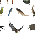Traditional Chinese Ink Painting Elements With Animals Birds Plants And Nature Motifs