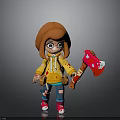 Cartoon Style Character With Orange Hair Yellow Hoodie Red Axe And Red Shoes