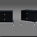 Modern Elegant Black Bedside Tables With Two Drawers Silver Knobs And Silver Decorative Legs 3d model