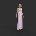 Elegant Pink Spaghetti Strap Long Dress with Flowy Design Worn by Blonde Woman