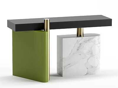 Modern Console Table with Black Tabletop Green and White Marble Bases and Metal Accents 3d model