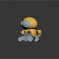 Cute Yellow Robot With Big Blue Eyes And Tracked Base Extending Arms