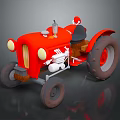 Red Vintage Cartoon Style Tractor Model With Large Wheels And Yellow Headlights