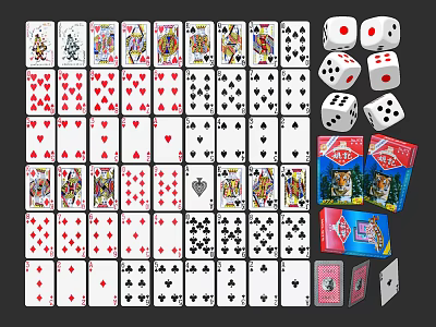 Card and Dice Entertainment Display with Complete Playing Cards and Multiple Dice Collection 3d model