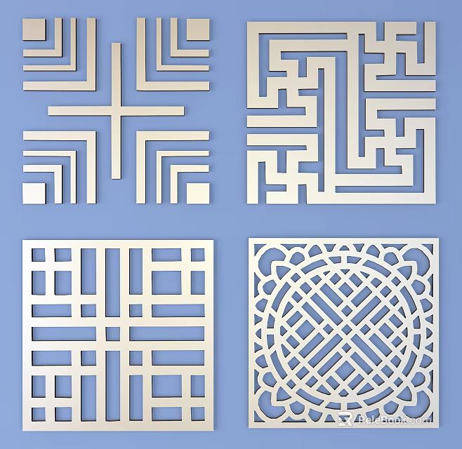 Traditional Lattice Windows With Various Intricate Geometric Patterns And Classic Designs 3d model 