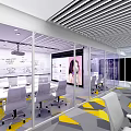Modern Public Office Space With Glass Partitions Desks Ergonomic Chairs And Bright Lighting 3d model