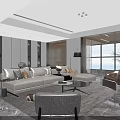 Modern Living Dining Room Interior With Sofa Dining Table And Decorative Shelves