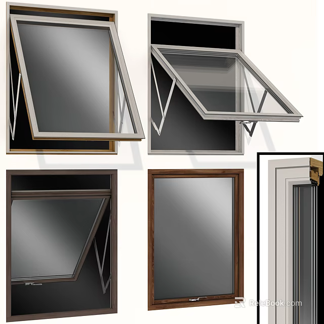 Various Home Window Designs With Wooden White Frames And Openable Styles 3d model