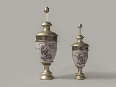 Elegant Ceramic Vessels With Gold Accents And Hand Painted Traditional Patterns 3d model