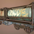 Two Train Cars Rusty Tank Car And Graffiti Art With Jump Dave Orange