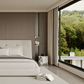 Modern Bedroom Interior Design With Wooden Wall King Bed And Natural Window View