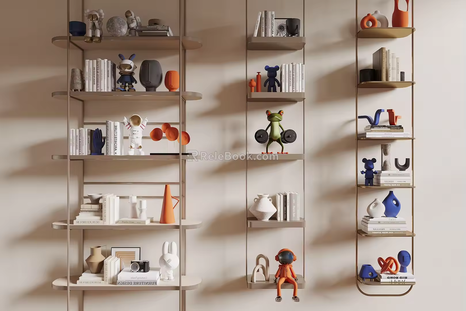 Modern Shelf Bookshelf Top Bookshelf Book Ornaments Combination 3d model