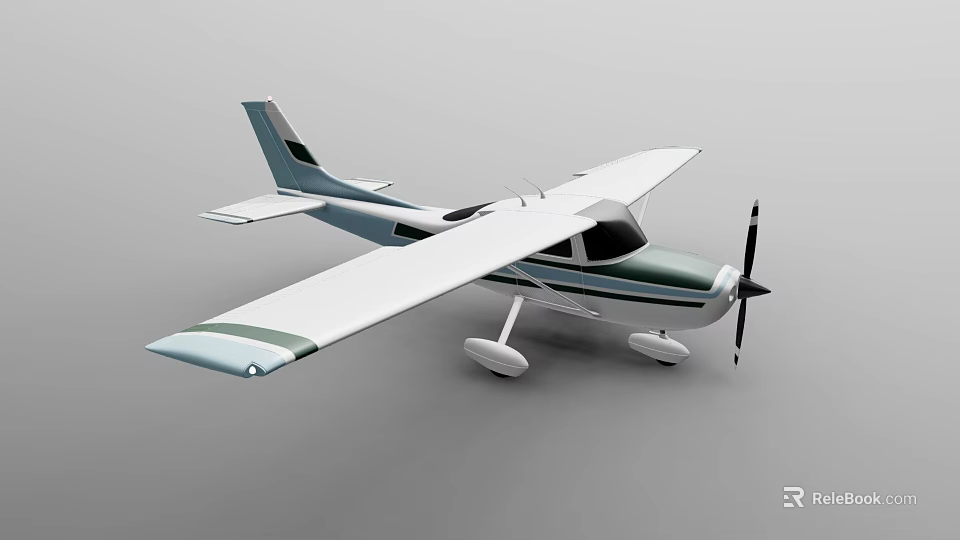 Modern Small Passenger Plane With White Wings Green Fuselage And Single Propeller 3d model 