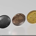 Sculpted Vintage Coins with Intricate Inscriptions and Emblem Designs