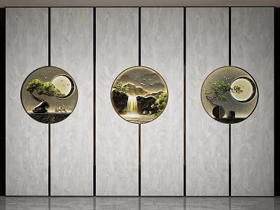 New Chinese Round Frame Painting Wall Decoration 3d model