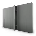 Modern Gray Wardrobe With Multiple Doors One Open And Internal Shelves 3d model