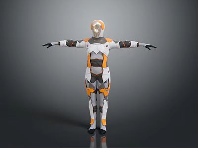 Futuristic Robotic Armor Design With Silver Orange White Mechanical Plates And Helmet 3d model