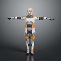 Futuristic Robotic Armor Design With Silver Orange White Mechanical Plates And Helmet