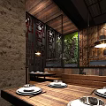 Modern Restaurant Interior Design With Green Plant Wall Staircase Display Shelves And Lighting