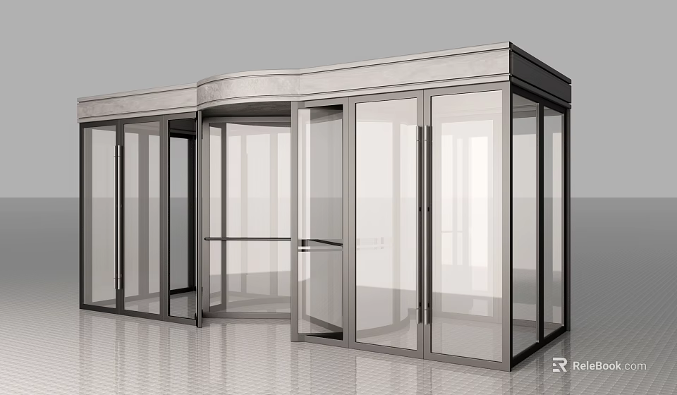 Elegant Contemporary Revolving Door Design With Glass Panels And Metal Frame 3d model 