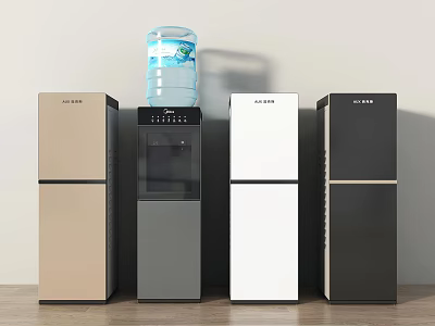 SAMSUNG Refrigerators And Water Dispenser Lined Up With Water Jug In Different Colors 3d model