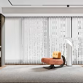 Stylish Venetian Blinds In Modern Living Room With Accent Chair Floor Lamp And Area Rug