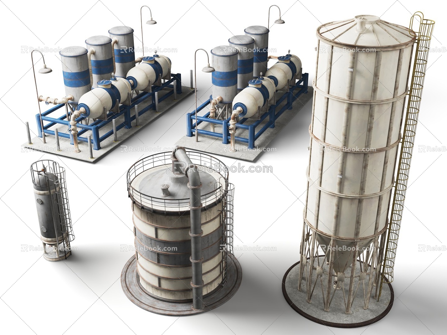 Refining tower chemical raw material factory tower chemical storage tower heavy industry engineering building 3d model