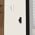 Minimalist White And Black Wall Lights For Modern Interior With Wooden Shelf And Window Blinds