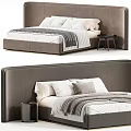 Modern Double Bed With Upholstered Headboard White Bedding Gray Throw And Side Table 3d model